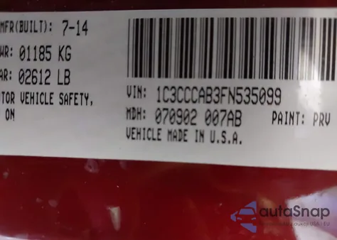 2015 Chrysler 200 Limited z USA, uszkodzony, nr VIN 1C3CCCAB3FN535099